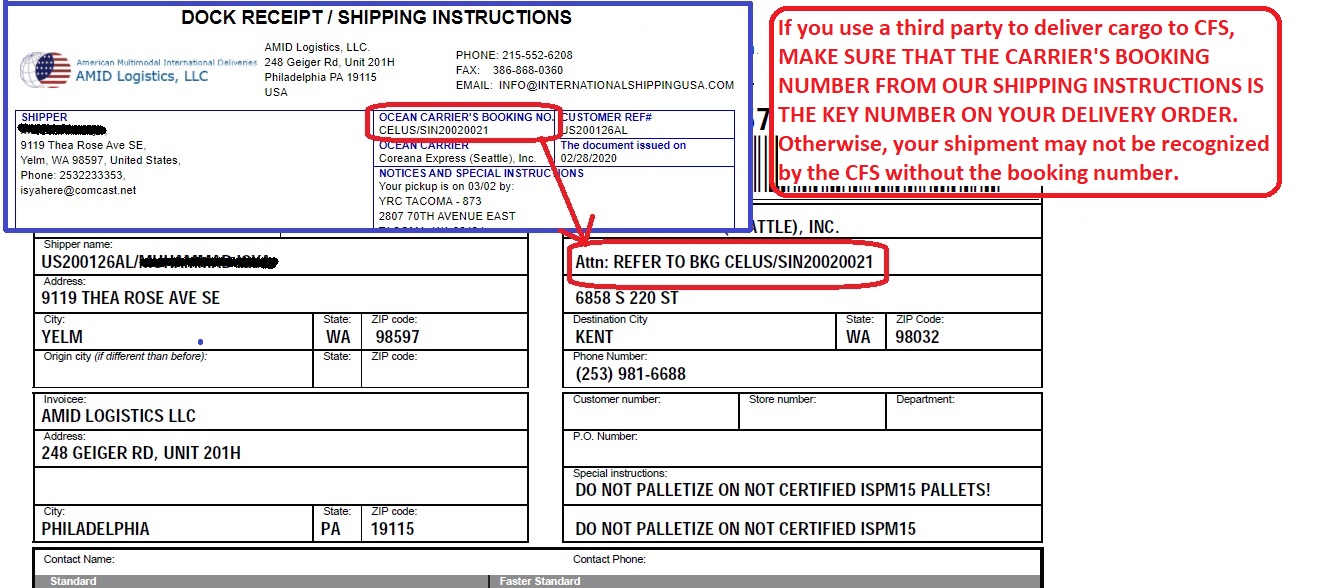Carrier Booking Number on your delivery order
