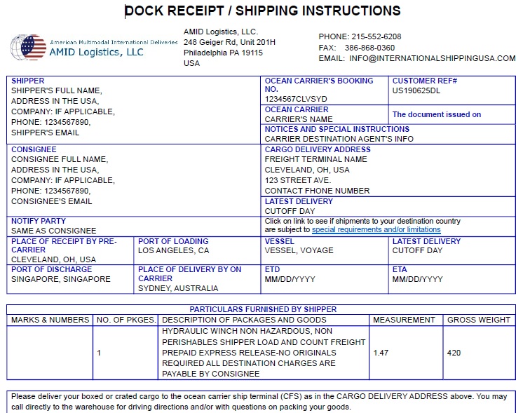 Shipping instructions in LCL freight 